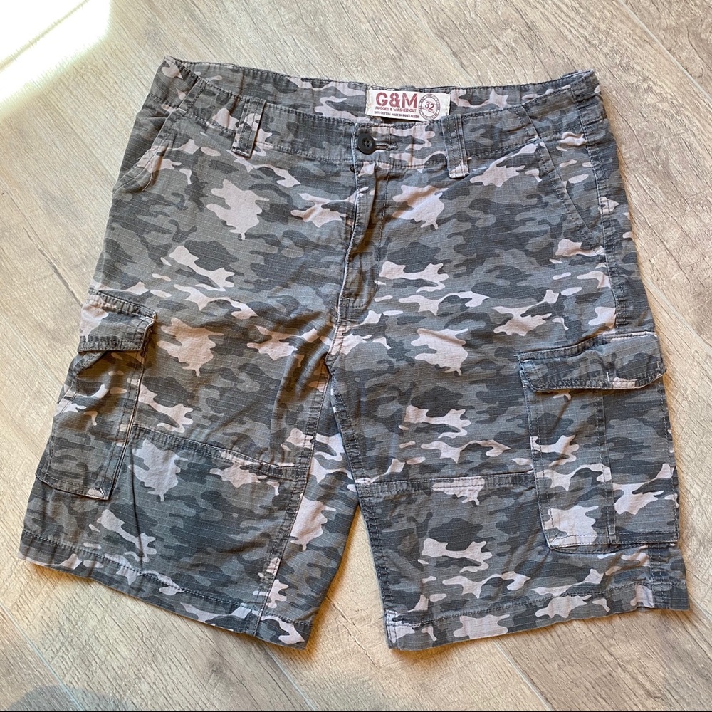 G&M Rugged and Washed Out Cargo Shorts Camo 32